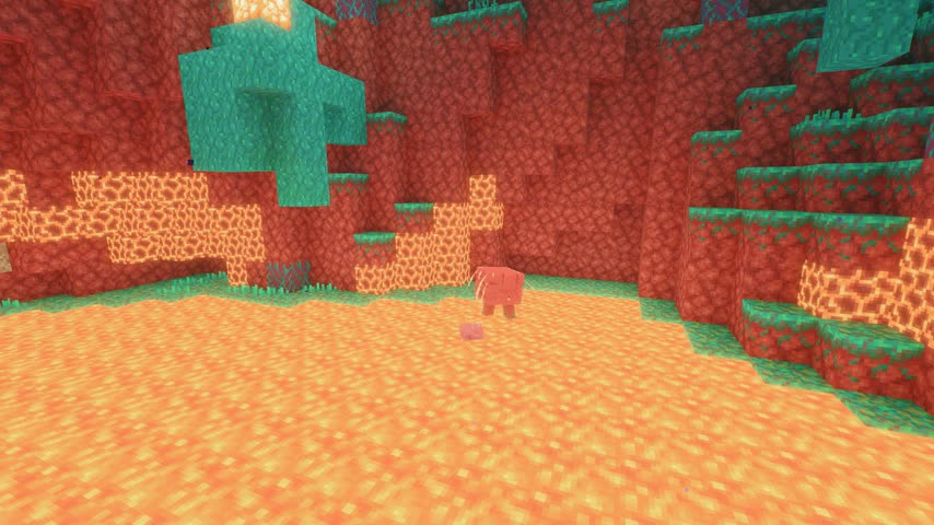 A strider on a lava lake in the Nether