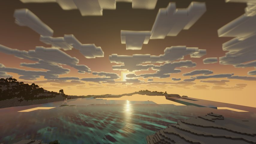 Sunset over a mountain lake with volumetric clouds and a sun path on the water